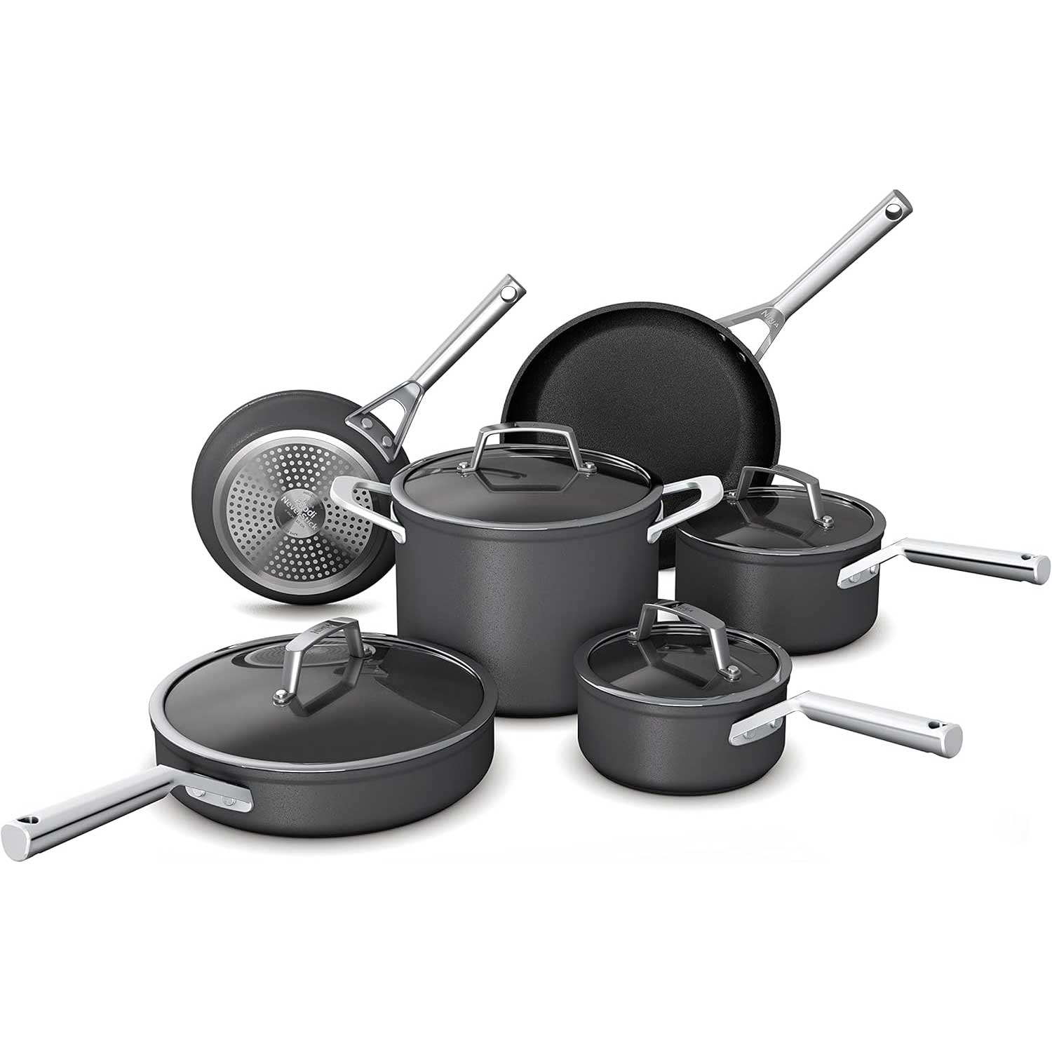 Ninja Foodi NeverStick Premium Hard-Anodized 10-Piece Cookware Set, Slate Grey
